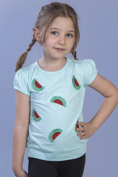 Toontoy Kız Çocuk Karpuz Nakışlı Tişört - Resim 7
