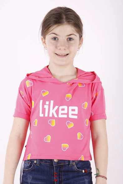 Toontoy Kız Çocuk Likee Baskılı Kapüşonlu Tişört