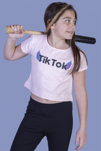 Toontoy Kız Çocuk Ön Arka TikTok Baskılı Tişört - 3