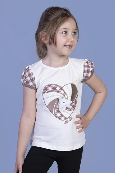 Toontoy Kız Çocuk Kalp Nakışlı İnci Detaylı Tişört - 7