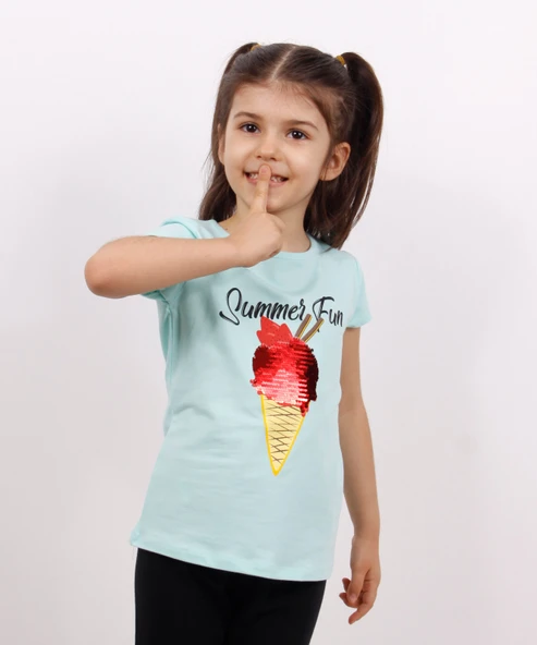 Toontoy Kız Çocuk Dondurma Baskılı Tişört - 11
