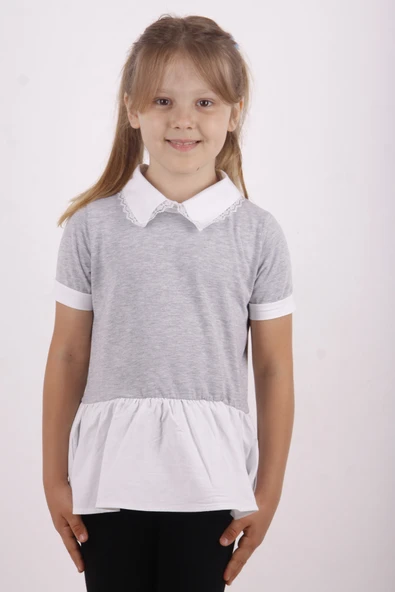 Toontoy Kız Çocuk Gömlek Yaka Dantel Detaylı Tişört - 7