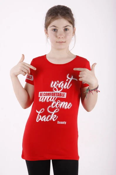 Toontoy Kız Çocuk Slogan Baskılı Tişört - 4