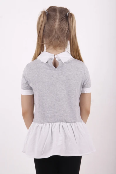 Toontoy Kız Çocuk Gömlek Yaka Dantel Detaylı Tişört - 3