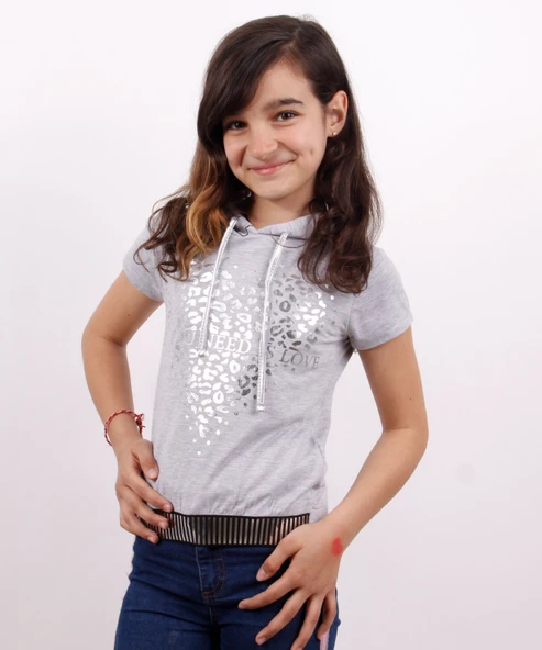 Toontoy Kız Çocuk Kapüşonlu Varak Baskılı Tişört - Resim 5