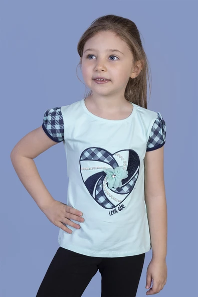 Toontoy Kız Çocuk Kalp Nakışlı İnci Detaylı Tişört - 5