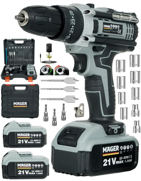 Mager XR Led Işıklı 5 Pilli DARBELİ Çift Akülü 30 Parça Set Hediyeli Çantalı Akülü Vidalama Şarjlı Matkap ürün görseli