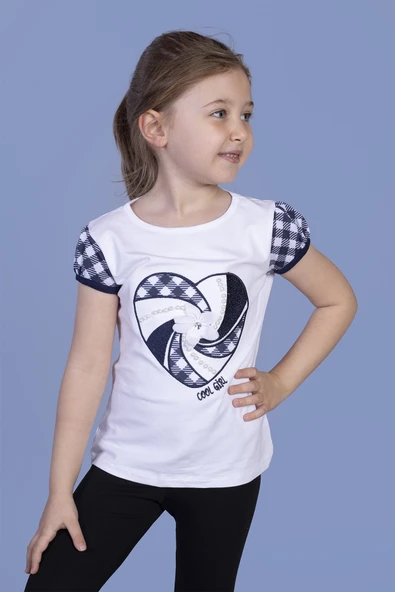 Toontoy Kız Çocuk Kalp Nakışlı İnci Detaylı Tişört - 6