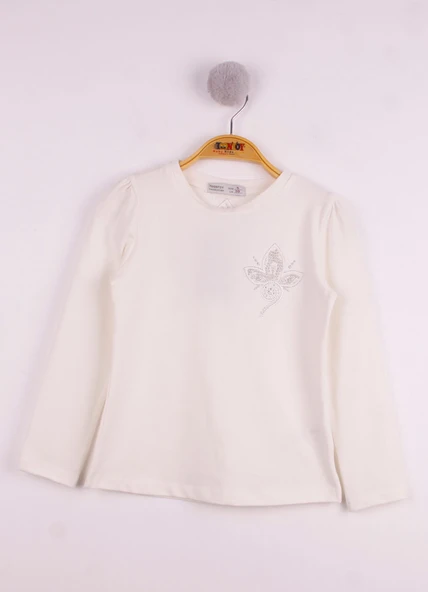 Toontoy Kız Çocuk Göğsü Çiçek Nakışlı T-Shirt - 7
