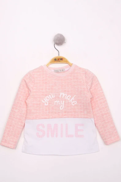 Toontoy Kız Çocuk Kareli Kumaşlı Smile Baskılı T-Shirt - 10