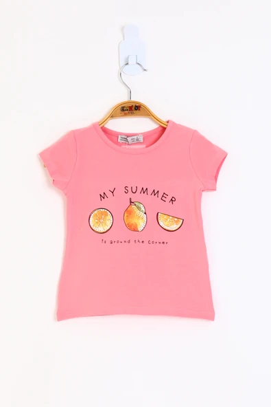Toontoy Kız Çocuk My Summer Baskılı Arkası Nakış Detaylı Tişört