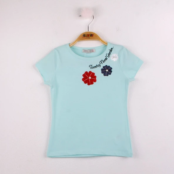 Toontoy Kız Çocuk Çiçek Nakışlı Tişört - 3