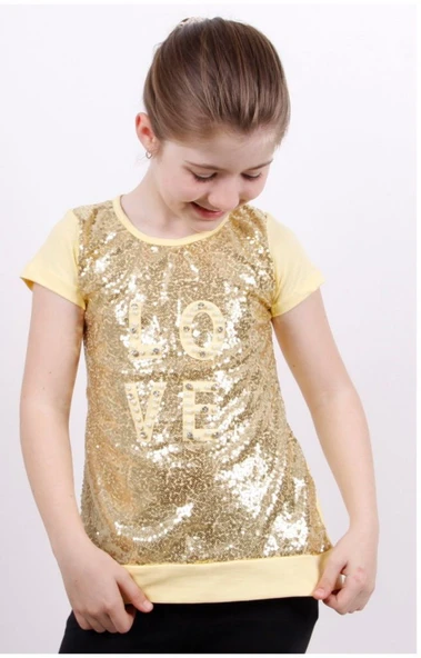 Toontoy Kız Çocuk Önü Komple Pullu Tişört - Resim 5