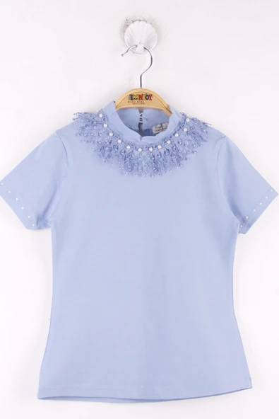 Toontoy Kız Çocuk Yaka Dantelli İnci Detaylı Okul Tişört - 2