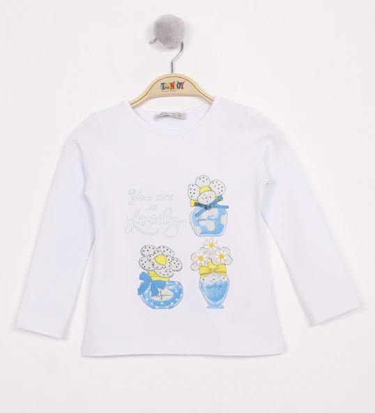 Toontoy Kız Çocuk Papatya Vazo Baskılı T-Shirt - 4