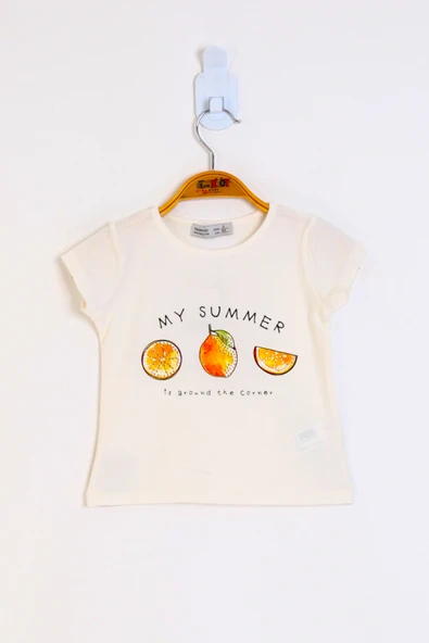 Toontoy Kız Çocuk My Summer Baskılı Arkası Nakış Detaylı Tişört - 5