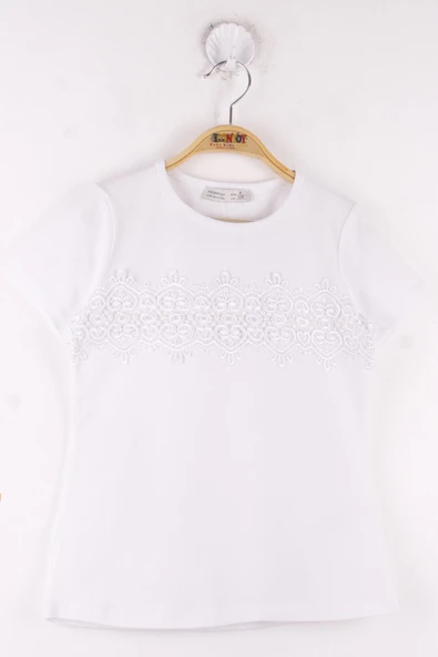 Toontoy Kız Çocuk Önü Dantelli Okul Tişört - 5