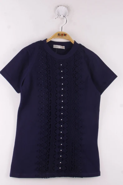 Toontoy Kız Çocuk Dantelli İnci İşlemeli Okul Tişört - 7