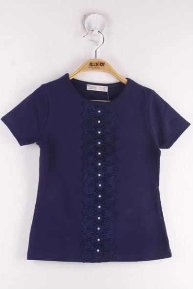 Toontoy Kız Çocuk Önü Dantelli İncili Okul Tişört - 3