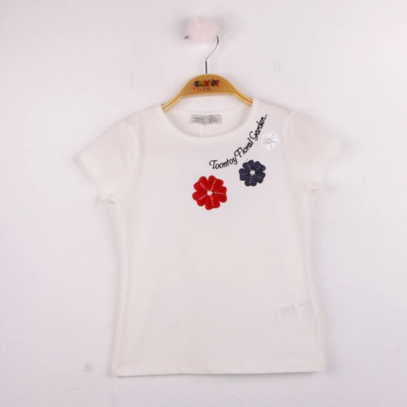 Toontoy Kız Çocuk Çiçek Nakışlı Tişört - 5