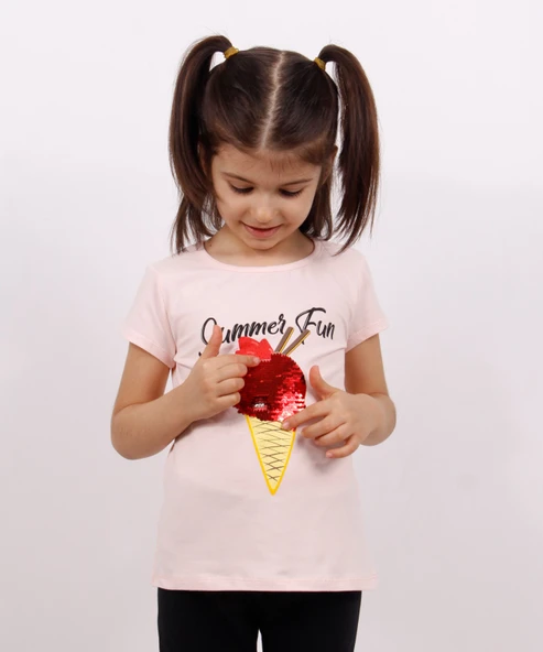Toontoy Kız Çocuk Dondurma Baskılı Tişört - 10