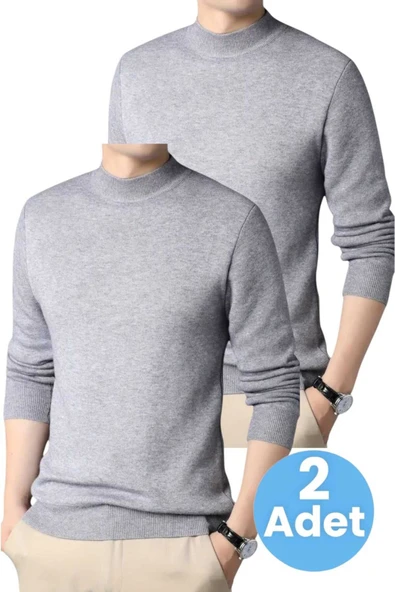 2'li Erkek Tüylenmeyen Yarım Boğazlı Triko Kazak Yarım Balıkçı Triko Kazak - 5