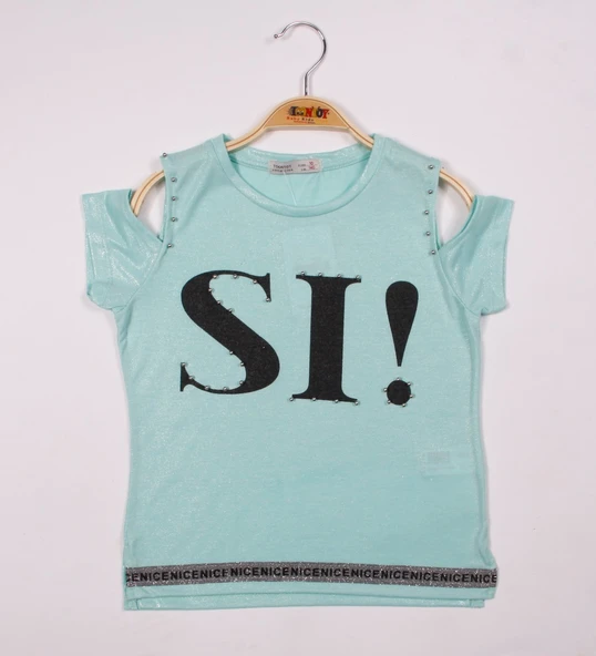 Toontoy Kız Çocuk SI Baskılı Şeritli Tişört - Resim 5