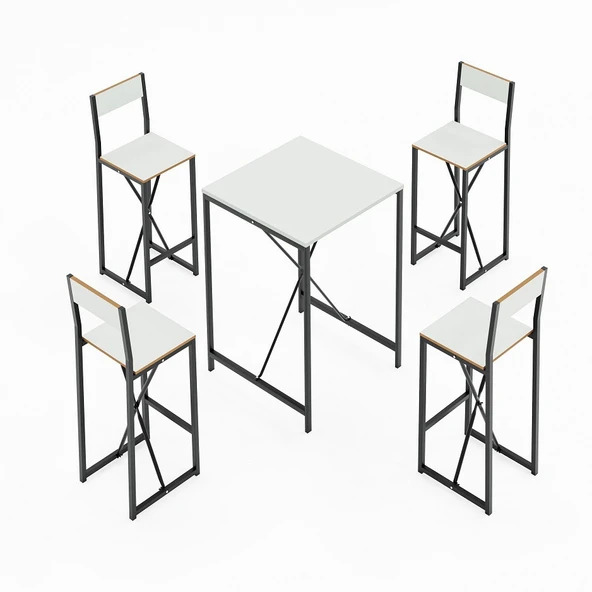 Eportatif 4 Kişilik Bar Masa Sandalye Seti Mutfak Yemek Masası Takımı Beyaz 1576 - 6