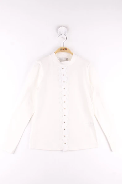 Toontoy Kız Çocuk Önü Dantelli Taşlı Okul Tişört - 3