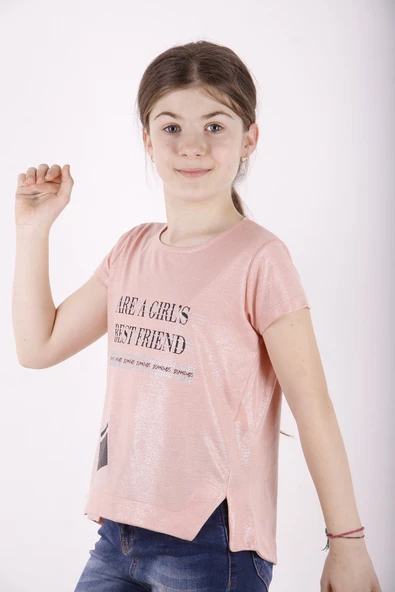 Toontoy Kız Çocuk Best Friend Baskılı Taş Detaylı Tişört - 11