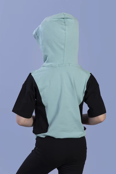 Toontoy Kız Çocuk Kapüşonlu Garni Detaylı Baskılı Tişört - Resim 3