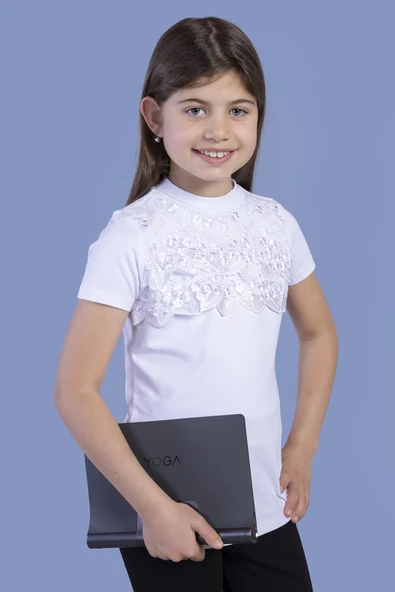 Toontoy Kız Çocuk Önü Çiçek Dantelli T-Shirt - 5