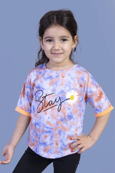 Toontoy Kız Çocuk Batik Desenli Baskılı Tişört