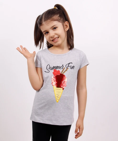 Toontoy Kız Çocuk Dondurma Baskılı Tişört - 9