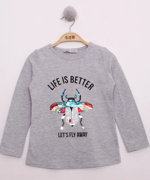 Toontoy Kız Çocuk Pullu Uğur Böceği Nakışlı T-Shirt - 3