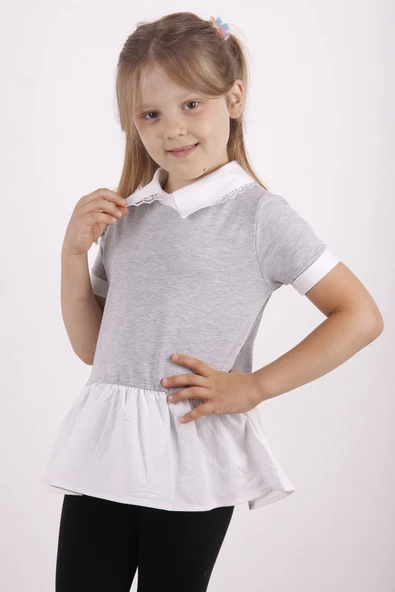 Toontoy Kız Çocuk Gömlek Yaka Dantel Detaylı Tişört - 2