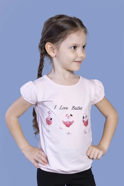 Toontoy Kız Çocuk Lastikli Büzgü Detaylı Baskılı Tişört - 7