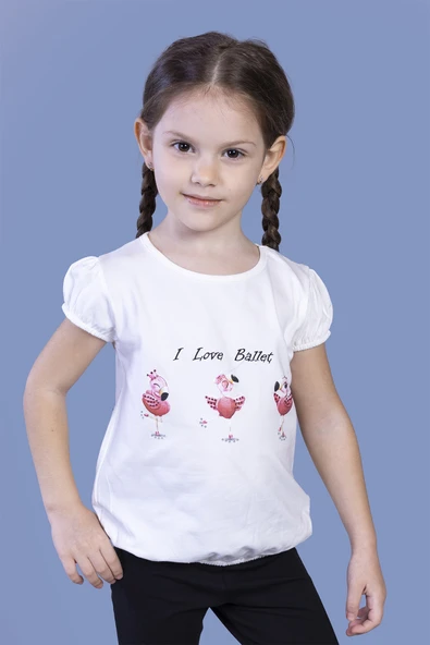 Toontoy Kız Çocuk Lastikli Büzgü Detaylı Baskılı Tişört - 3