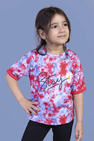 Toontoy Kız Çocuk Batik Desenli Baskılı Tişört - 7