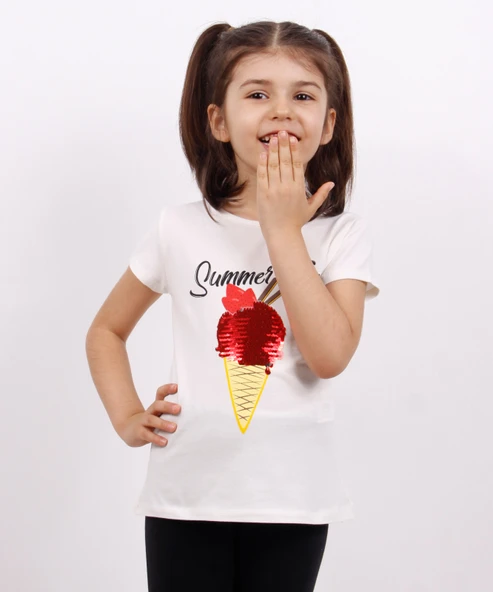 Toontoy Kız Çocuk Dondurma Baskılı Tişört - 8