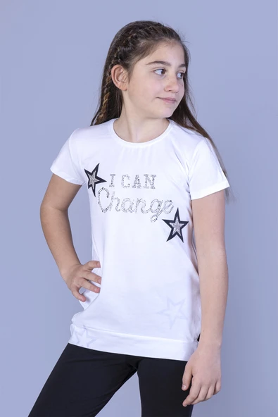 Toontoy Kız Çocuk Yıldız Baskılı Taş İşlemeli Tişört - Resim 12