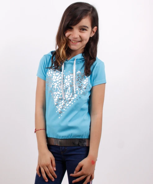 Toontoy Kız Çocuk Kapüşonlu Varak Baskılı Tişört - Resim 11