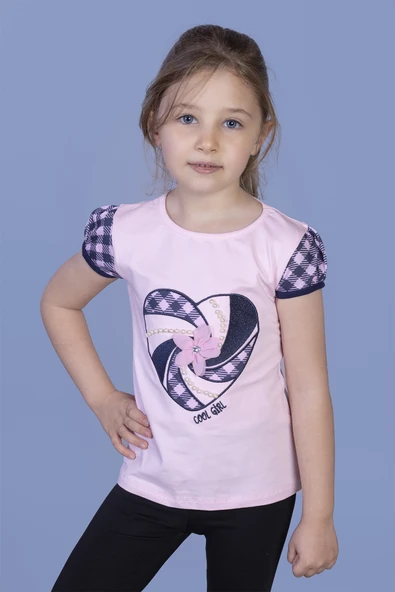Toontoy Kız Çocuk Kalp Nakışlı İnci Detaylı Tişört - 9