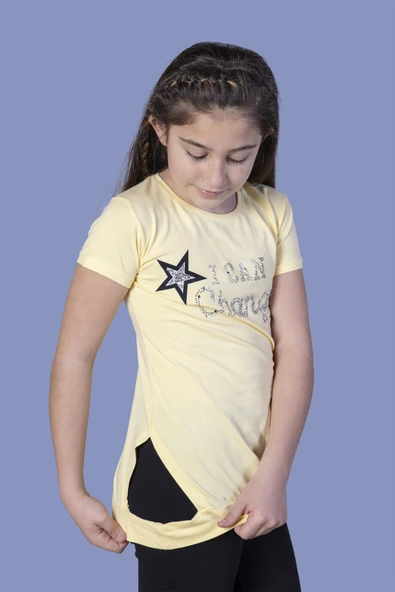 Toontoy Kız Çocuk Yıldız Baskılı Taş İşlemeli Tişört - Resim 6