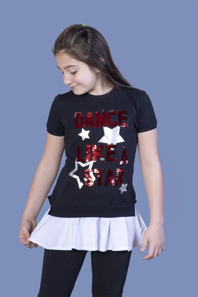 Toontoy Kız Çocuk Dance Pul Nakışlı Tişört - 7