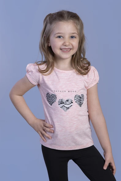 Toontoy Kız Çocuk Simli Kalp Desenli T-Shirt - 5