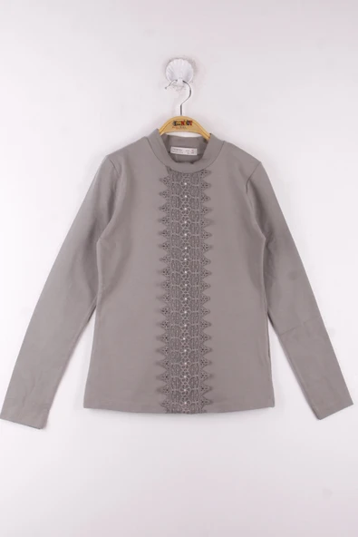 Toontoy Kız Çocuk Önü Dantelli Okul Tişört