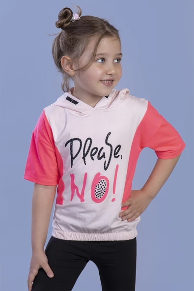 Toontoy Kız Çocuk Kapüşonlu Garni Detaylı Baskılı Tişört - Resim 4