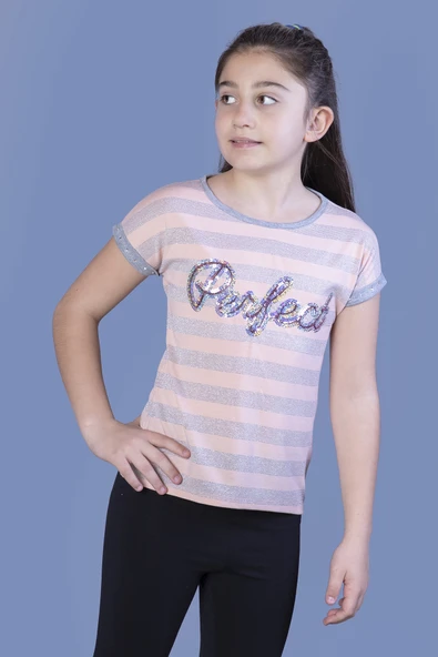 Toontoy Kız Çocuk Perfect Nakışlı Kolları İnci Detaylı Tişört - 10