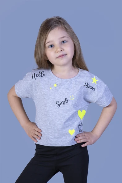 Toontoy Kız Çocuk Crop Model Neon Baskılı Tişört - 9